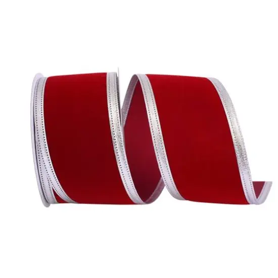 JAM Paper Velvet Wired Dynasty Ribbon Scarlet and Silver {2}