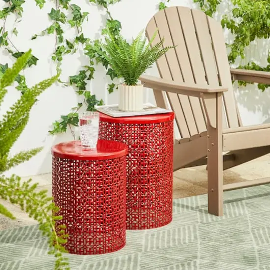 Glitzhome&reg; Multi-Functional Metal Accent Table Set Red {3}