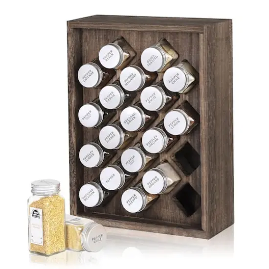 Freestanding Countertop Spice Shelf Holder with 20 Glass Jars Dark Brown {1}