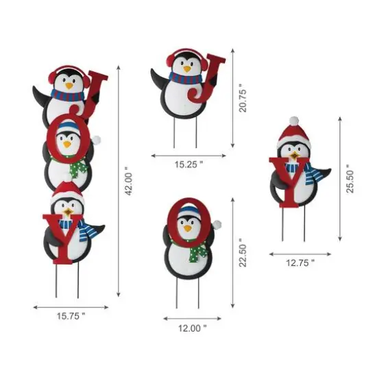 Glitzhome&reg; 3.5ft. Metal Joy Penguin Yard Stake Set {7}
