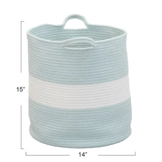 Household Essentials 15" Sky Blue & White Broadband Cotton Rope Basket {4}