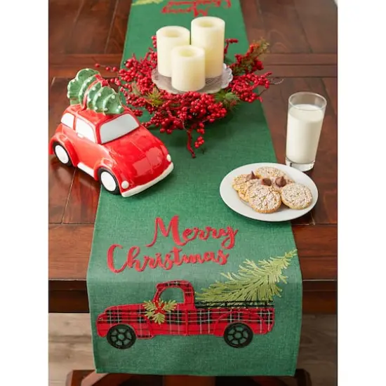DII&reg; 108" Merry Christmas Truck Embroidered Table Runner {8}