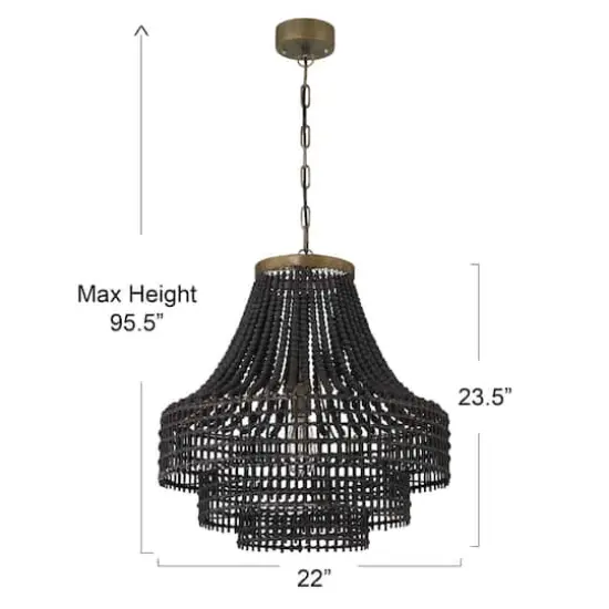Hello Honey® 23.4" Black Metal, Rattan & Wood Bead Chandelier {5}