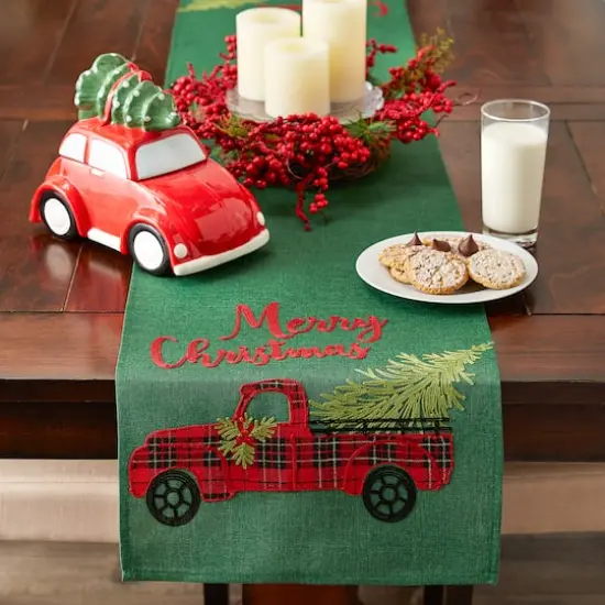 DII&reg; 108" Merry Christmas Truck Embroidered Table Runner {5}