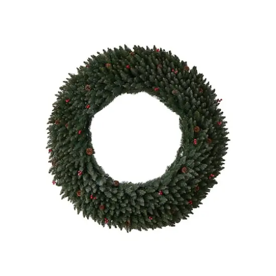 5ft. Clear LED Lights Flocked Artificial Christmas Wreath With Pinecones & Berries {4}