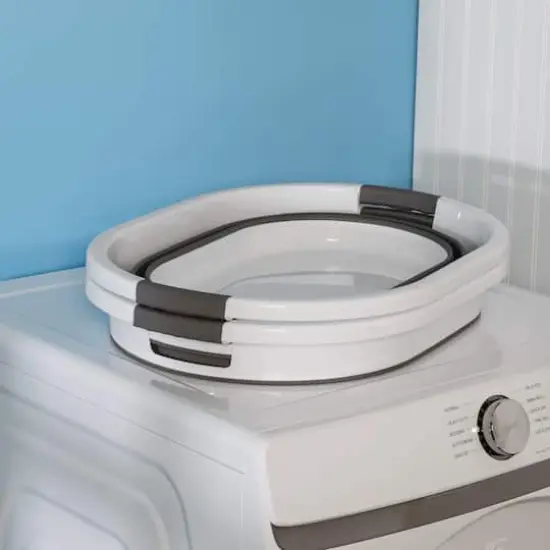 Honey Can Do 24" Collapsible Rubber Laundry Basket Set Dark Gray and White {5}