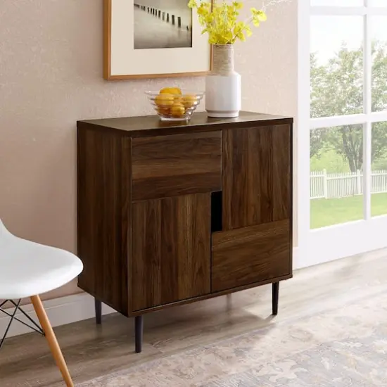 Walker Edison Dark Walnut/Navy Interior Modern Color Pop Accent Cabinet {4}