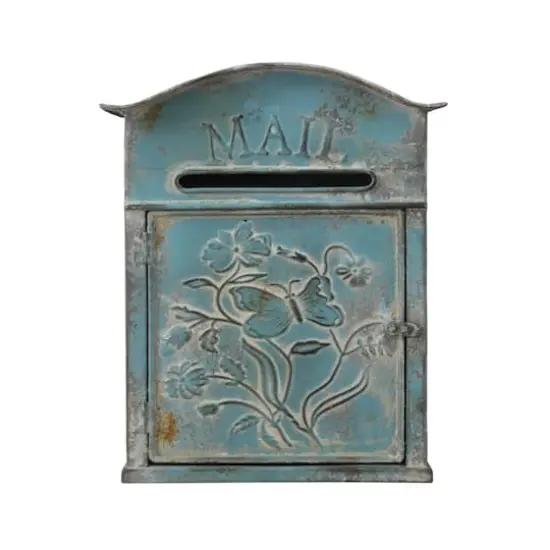 Hello Honey&reg; 12" Distressed Blue Embossed Tin Mail Box {1}