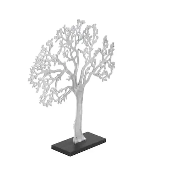 19" Silver Aluminum & Wood Tree-Inspired Contemporary Sculpture {4}