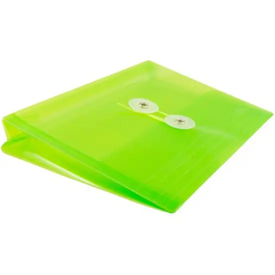 JAM Paper 5.5" x 7.5" Button & String Tie Closure Plastic Envelopes, 12ct. Lime Green {6}