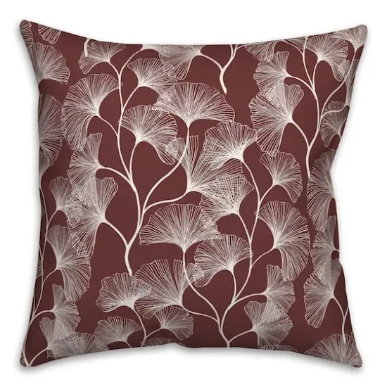 18" Gingko Leaves Indoor/Outdoor Pillow Maroon {1}