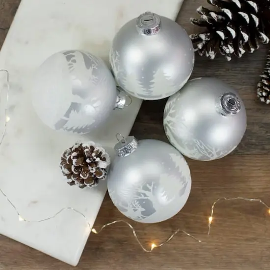 4ct. 3.25" Matte and Frosted White Glass Hanging Christmas Ball Ornaments {3}