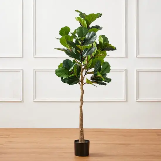 Glitzhome&reg; 5ft. Faux Fiddle Leaf Fig Tree in Pot {5}