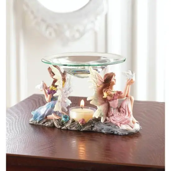 4" Magical Twin Fairies Candle Oil Warmer {4}