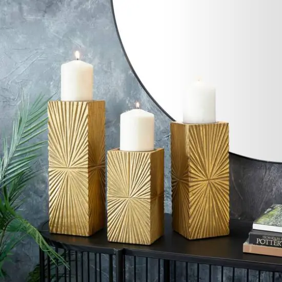 CosmoLiving by Cosmopolitan Gold MDF Contemporary Candle Holder, 12" x 10" x 8" {7}
