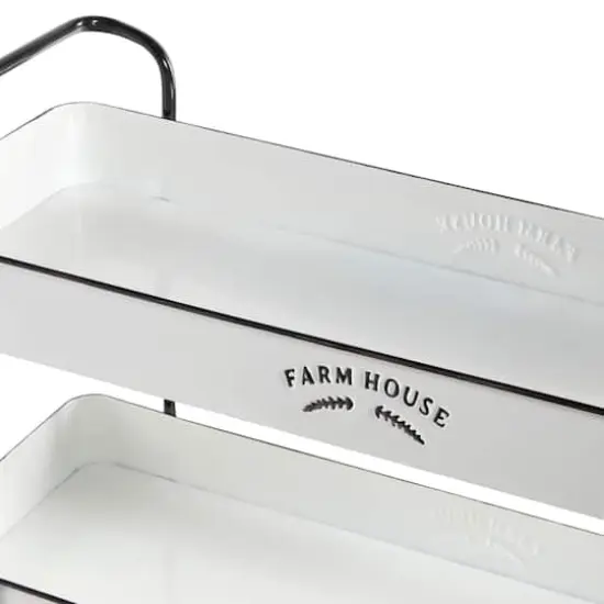35" White Metal Farmhouse Storage Rolling Cart {4}