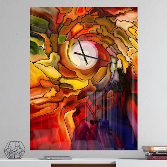 Designart 'Illusions Of Stained Glass Modern Rectangular Wall Clock {3}