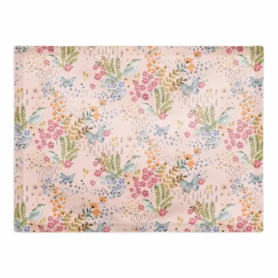 Butterfly Bird Floral Cotton Twill Placemat Pink {1}