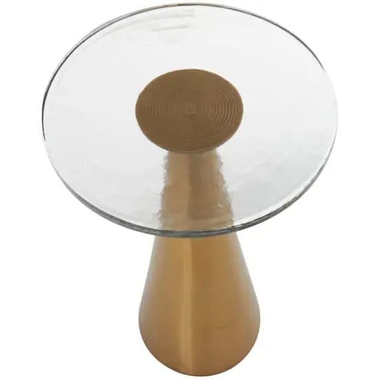 22" Gold Aluminum Geometric Cone Accent Table with Glass Tabletop {5}