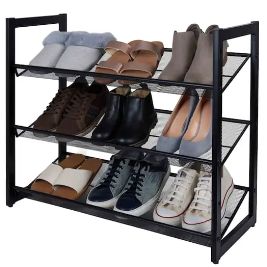 Organize It All 30" Wide Black 3 Tier Adjustable Mesh Shoe Rack {3}