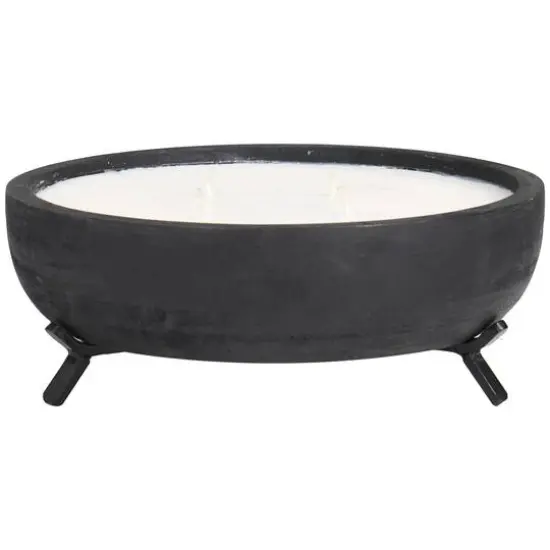 40oz. Sauvignon Blanc Scented White 4 Wick Candle in Black Wood Bowl with Metal Tripod Stand {6}