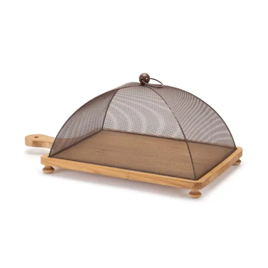 19.5" Wooden Tray with Mesh Cloche {1}
