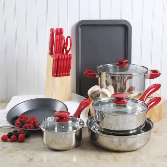 MegaChef Red Cookware Combo 22 Piece Set {5}