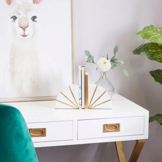 CosmoLiving by Cosmopolitan White Marble Glam Bookends, 5" x 5" x 2" {9}