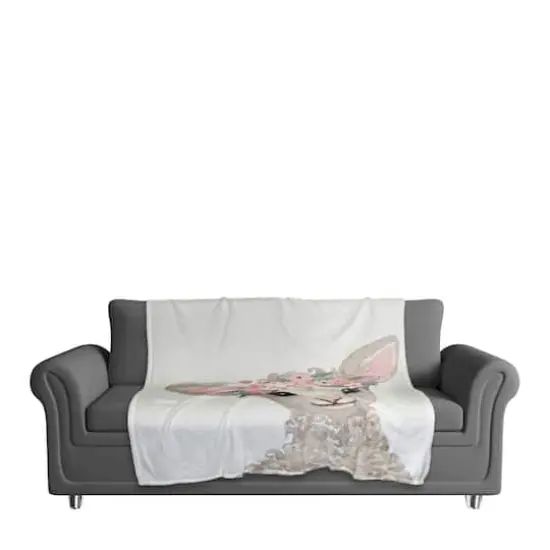 50" x 60" Lamb with Flower Crown Coral Fleece Blanket {3}