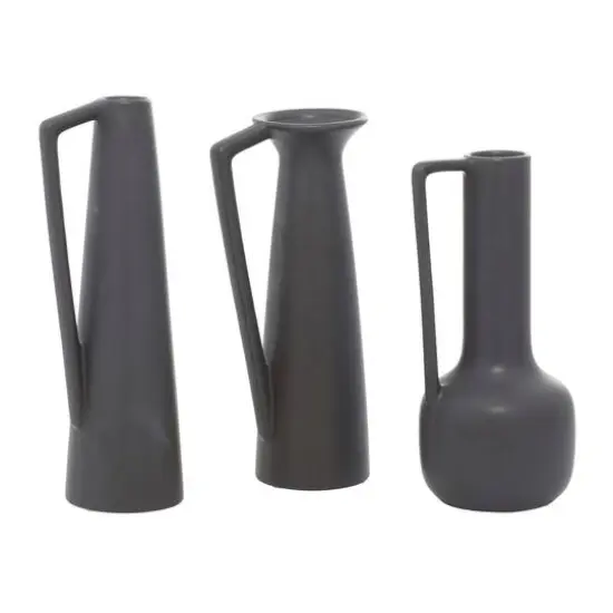 CosmoLiving by Cosmopolitan Set of 3 Dark Gray Ceramic Modern Vase, 12", 13", 11" {1}