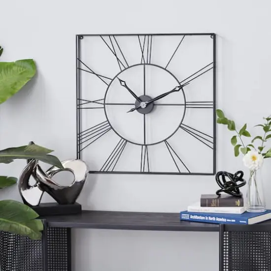 CosmoLiving by Cosmopolitan 24" Metal Square Wall Clock Black {9}