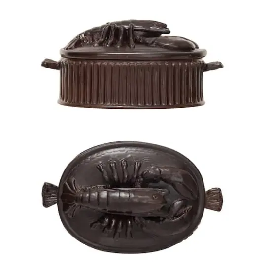 Hello Honey&reg; 12.25" Matte Brown Stoneware Baker with Lobster Design {3}