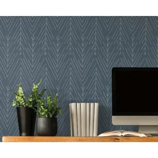 RoomMates Twig Hygge Herringbone Peel & Stick Wallpaper Navy and gray {5}