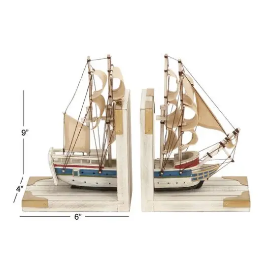 9" White Wood Coastal Sailboat Bookends, 2ct. {7}