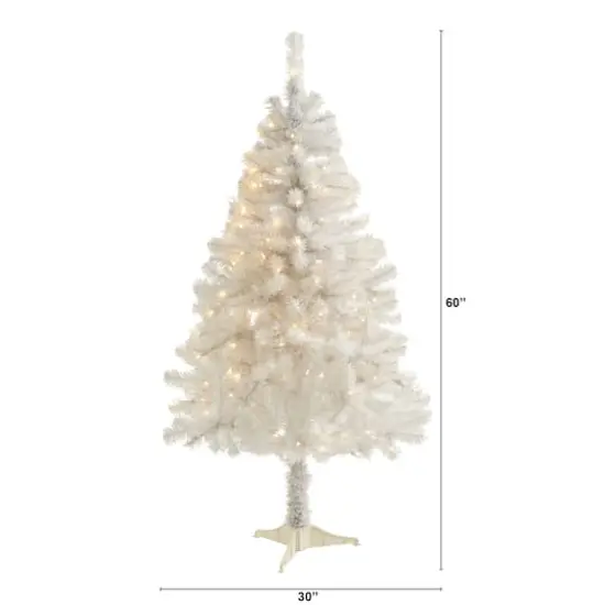 5ft. Pre-Lit White Artificial Christmas Tree, Clear LED Lights {7}