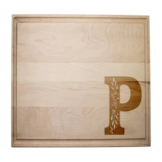 17" Floral Monogram Maple Cutting Board Floral Monogram P {1}