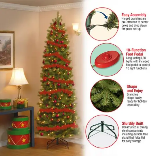 6.5ft. . Pre-Lit Feel Real&reg; Downswept Douglas Fir Pencil Slim Artificial Christmas Tree, Dual Color LED Lights {10}