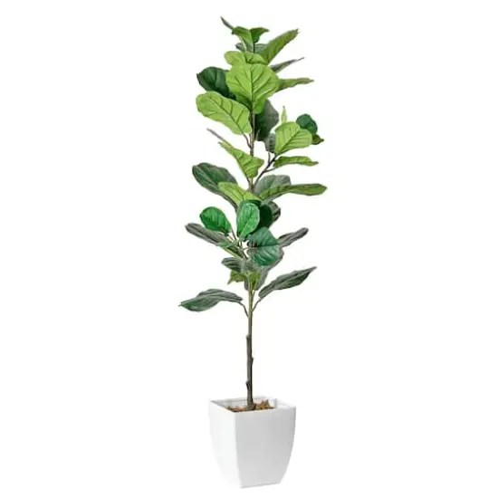 American Art Decor 5ft. Fiddle Fig Tree in White Ceramic Pot {1}