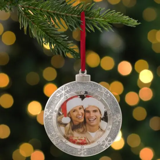 3.25" Silver-Plated Photo Frame Christmas Ornament with European Crystals {3}