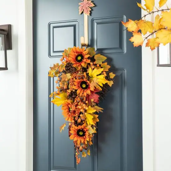 Glitzhome&reg; 27" Fall Sunflower, Maple Leaf & Berry Swag {4}