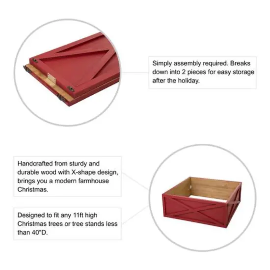 Glitzhome&reg; 32" Red Wooden Tree Collar {6}