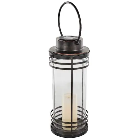 17" Black Metal Candle Lantern with Round Outlines {1}
