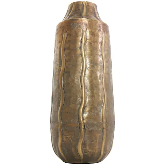 14" Brass Metal Snakeskin Inspired Vase with Dimensional Wavy Accents {4}