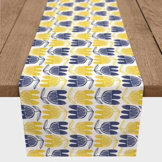 Mid Mod Yellow & Navy Florals Outdoor Table Runner {4}