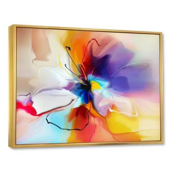 Designart - Creative Flower in Multiple Colors - Large Floral Framed Canvas art Gold {1}