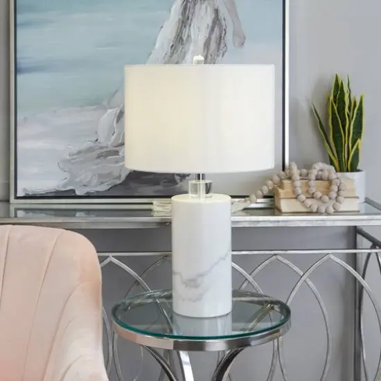 White Marble Thick Stand Table Lamp with Drum Shade 15" x 15" x 26" {9}