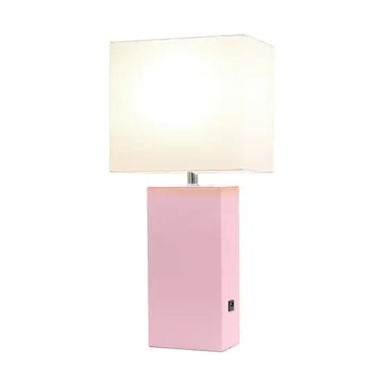 Lalia Home Lexington 21" Leather Table Lamp with USB Charging Port Blush Pink {3}