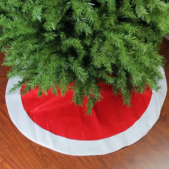 48" Red Velveteen & White Faux Fur Trim Tree Skirt {3}