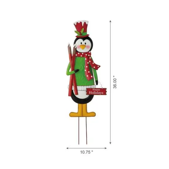 Glitzhome&reg; 3.5ft. Metal Penguin Yard Stake {7}