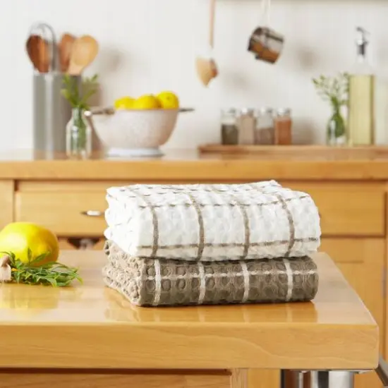 DII&reg; Windowpane Oversized Washed Waffle Dishtowels, 2ct. Stone {6}